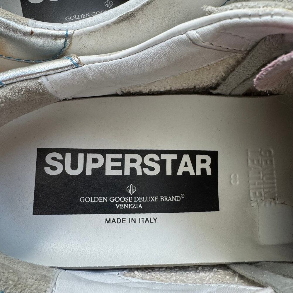 Golden Goose Superstar Sneaker White Leather Turquoise Stitching EU 38/8US - Picture 12 of 12
